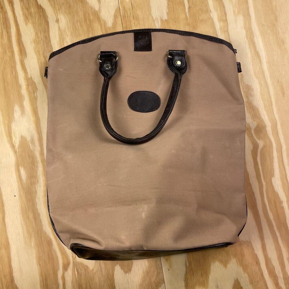 Vintage Canvas Tote Bag with Leather Handles – Three Star Zip – Good Condition